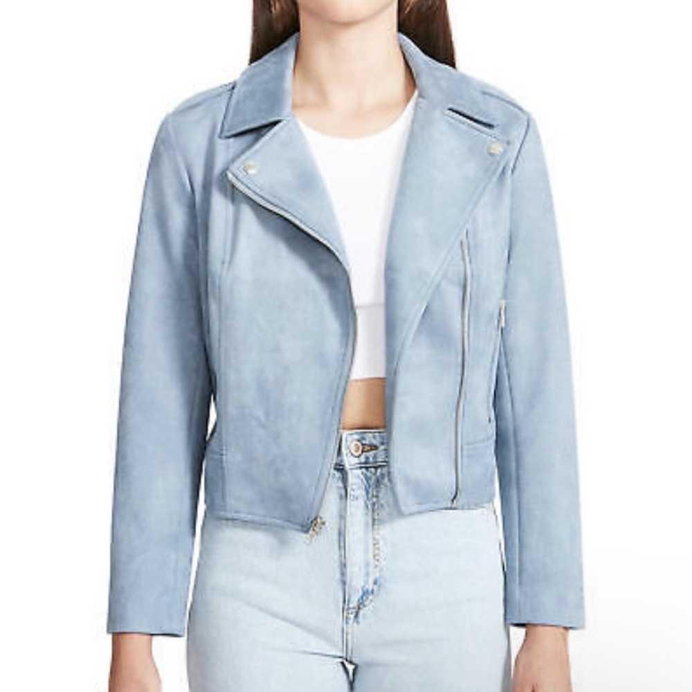 Sky Blue Leather Jacket for Women